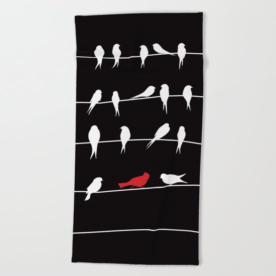 Birds on wires Beach Towel