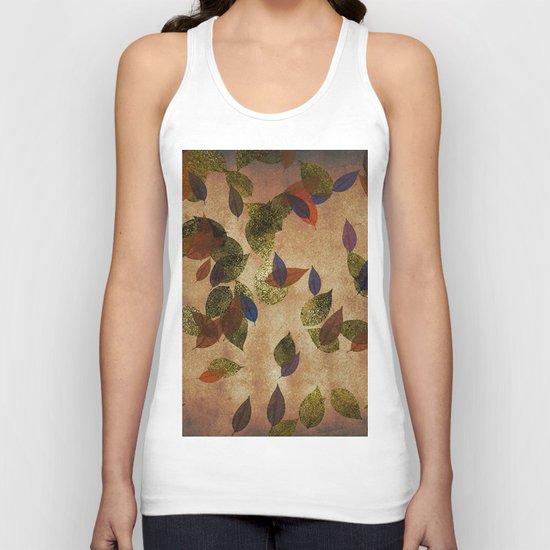Autumn-world 3 - gold glitter leaves on dark backround Unisex Tank Top