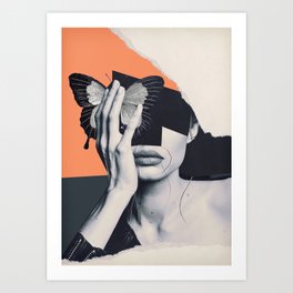 collage art / butterfly Art Print | Collage, Orange, Fashion, Butterfly, People, Hand, Woman, Paper, Girl, Lady 