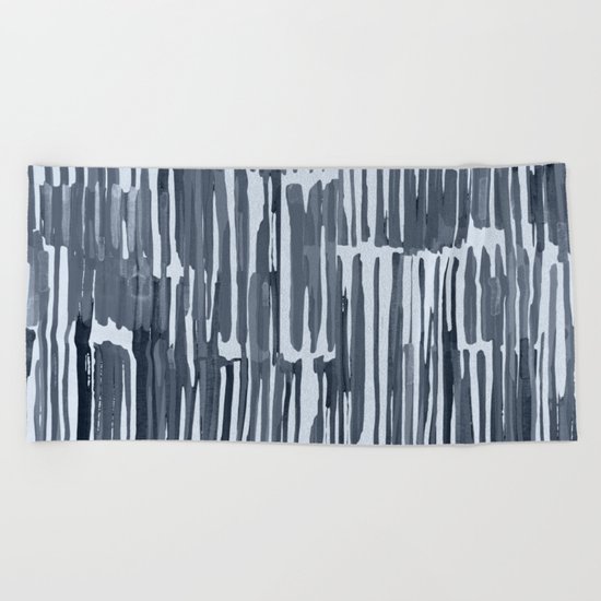 Simply Bamboo Brushstroke Indigo Blue on Sky Blue Beach Towel