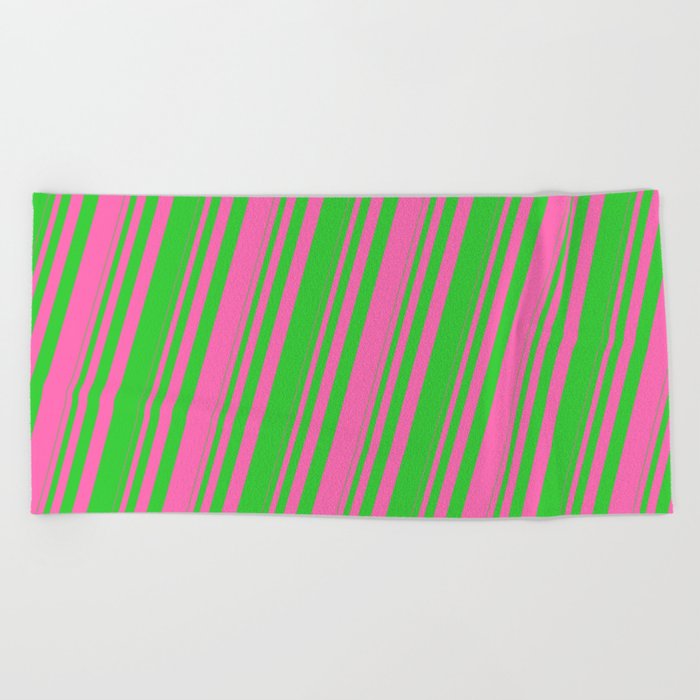 Hot Pink & Lime Green Colored Striped/Lined Pattern Beach Towel