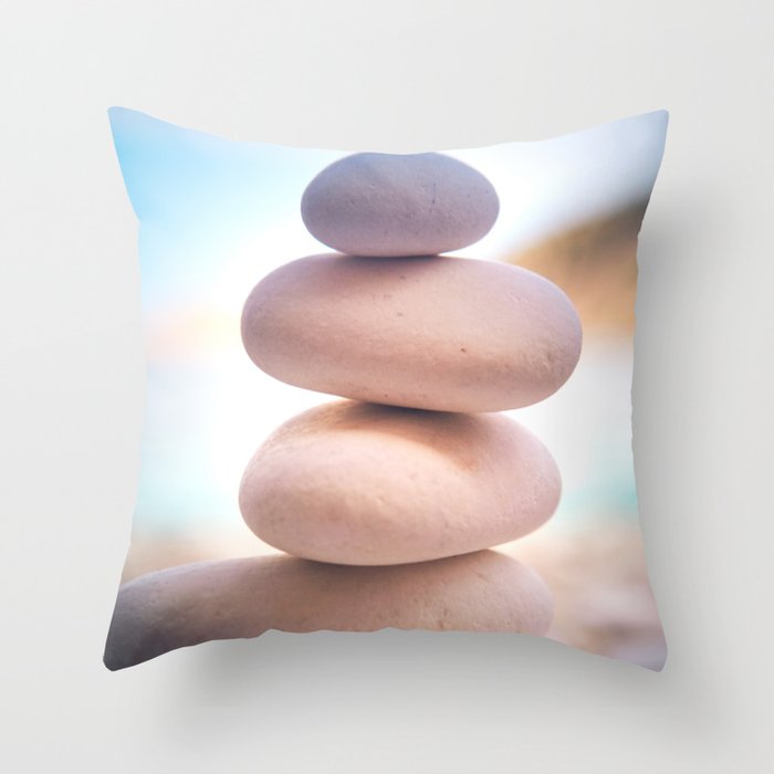 Zen Beach Rocks Print Balancing Pebbles Yoga Room Art Decor Wall Throw Pillow By Myartspacepr