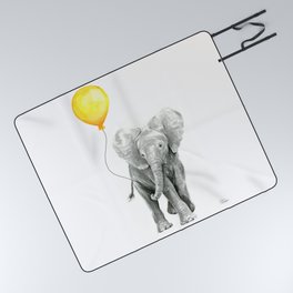 Elephant Watercolor Yellow Balloon Whimsical Baby Animals Picnic Blanket
