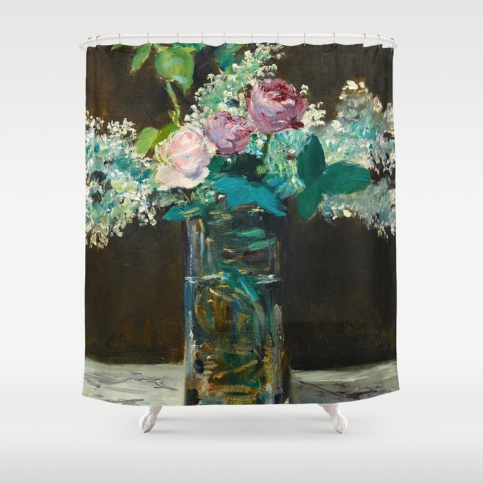 Vase of White Lilacs and Roses, 1883 by Edouard Manet Shower Curtain