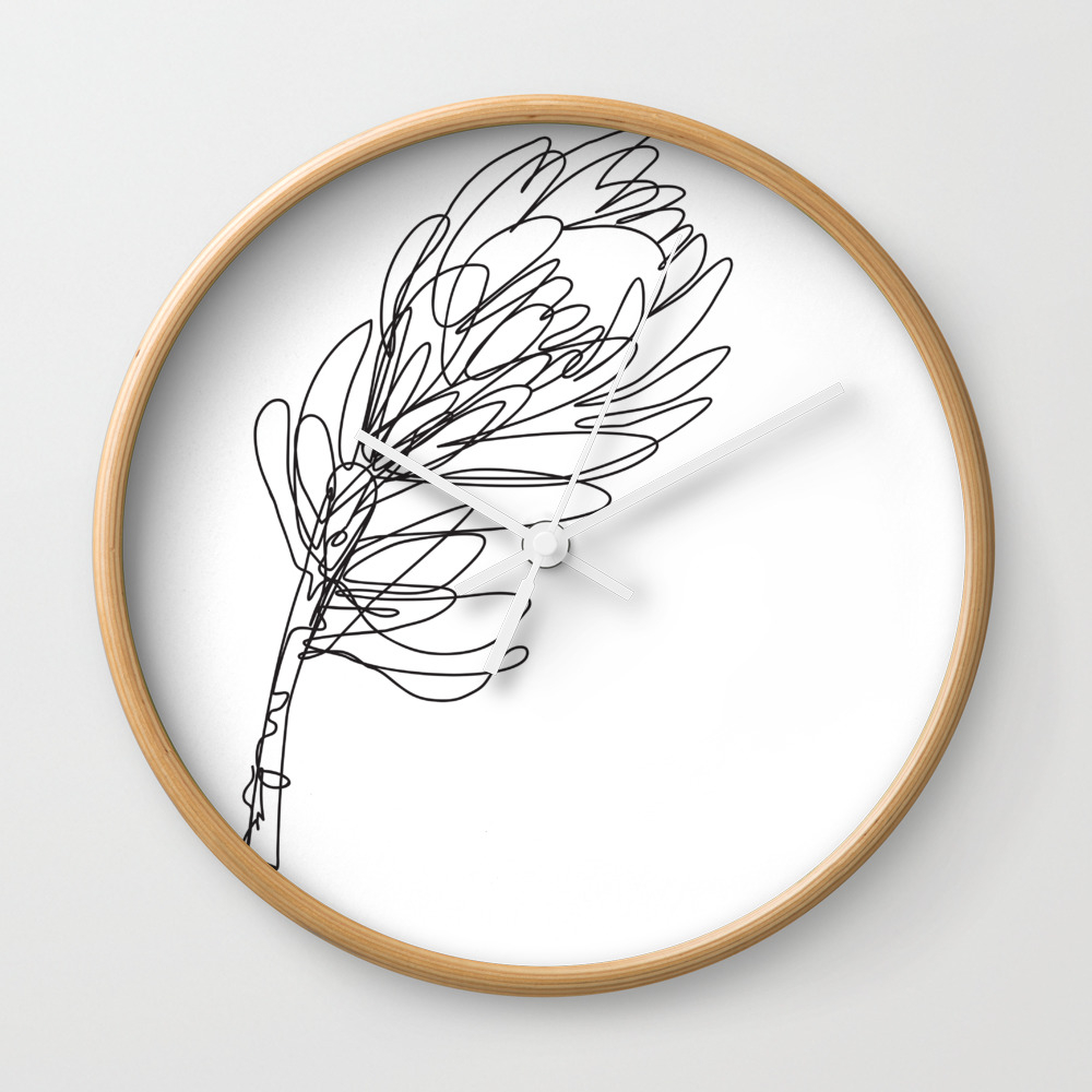 Abstract Protea Flower Continuous Line Drawing Wall Clock By Zoya Art Society6,Pencil Doodles Transparent Background
