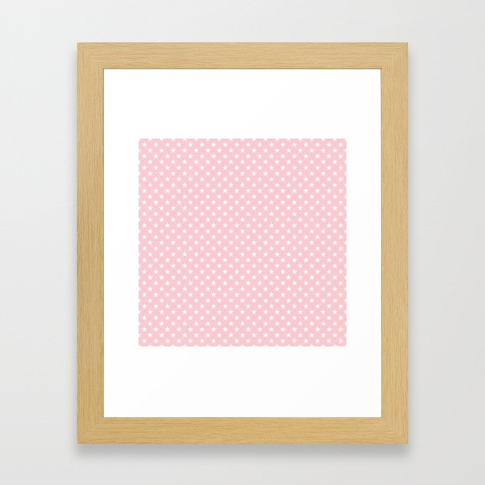 White Pointed Stars on Millennial Pink Pastel Framed Art Print