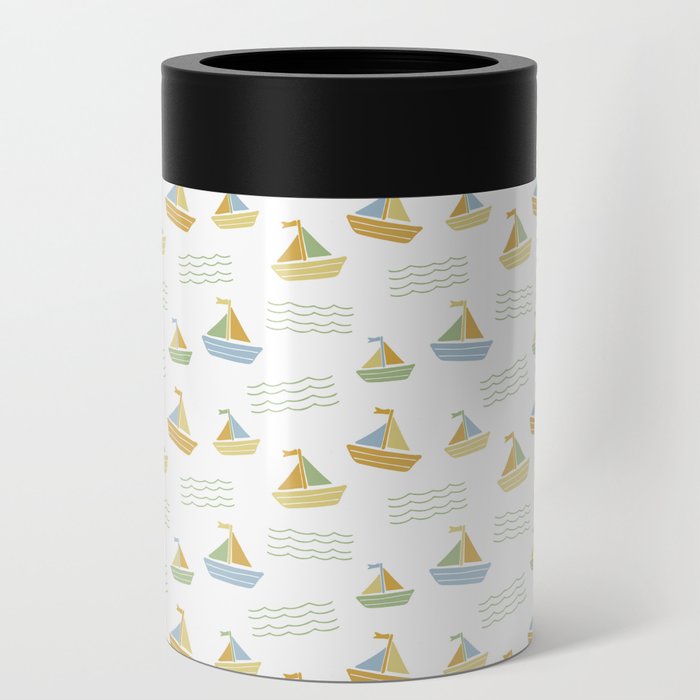 Floating sailboats summer green vibes Can Cooler