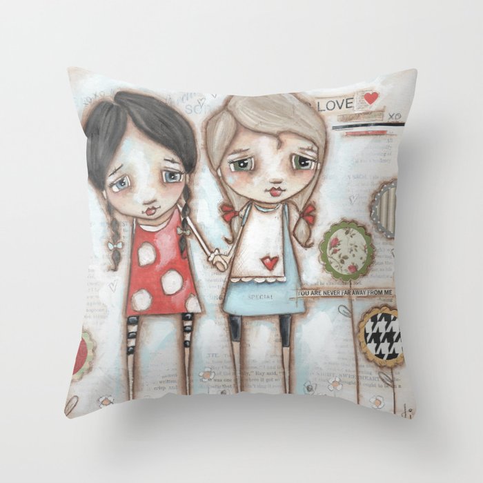 Never Far Away Sister Friend Girlfriend Art Throw Pillow By
