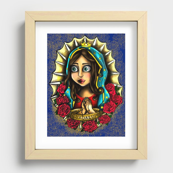 Lady Of Guadalupe (Virgen de Guadalupe) BLUE VERSION Recessed Framed Print