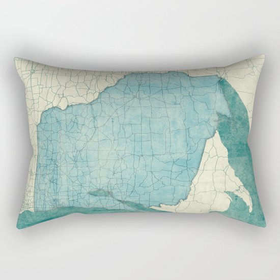 Wisconsin State Map Blue Vintage Rectangular Pillow