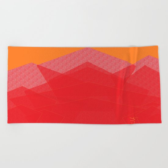 Colorful Red Abstract Mountain Beach Towel