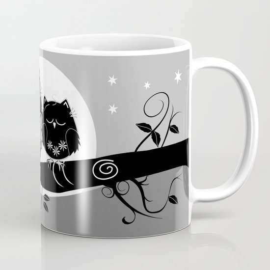 B&W Flower power Owl and her Sleepy Baby Coffee Mug