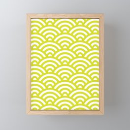 Chartreuse  Japanese Waves Pattern Framed Mini Art Print