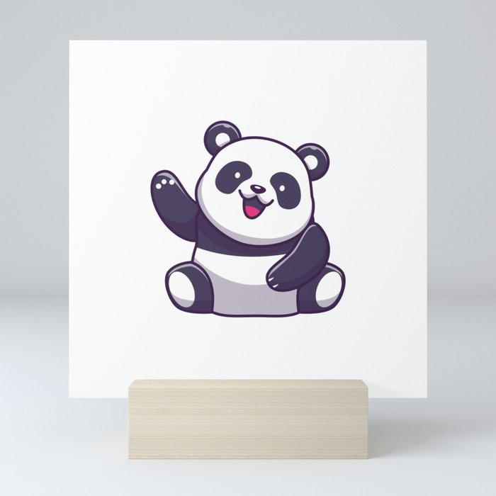Cute Panda Waving Hand Icon Illustration Panda Mascot Cartoon Character  Animal Icon Concept Isolated Mini Art Print by ABRIANA | Society6