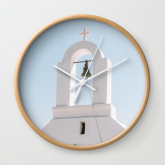 Greek White Tradtitional Church | Building on the Island of Naxos, Greeece | Summer Sunny Travel Photography Wall Clock