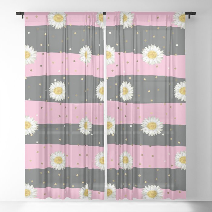 Daisy Flower Seamless White And Yellow, Hot Pink Sheer Curtains