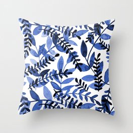 Watercolor branches - blue Throw Pillow