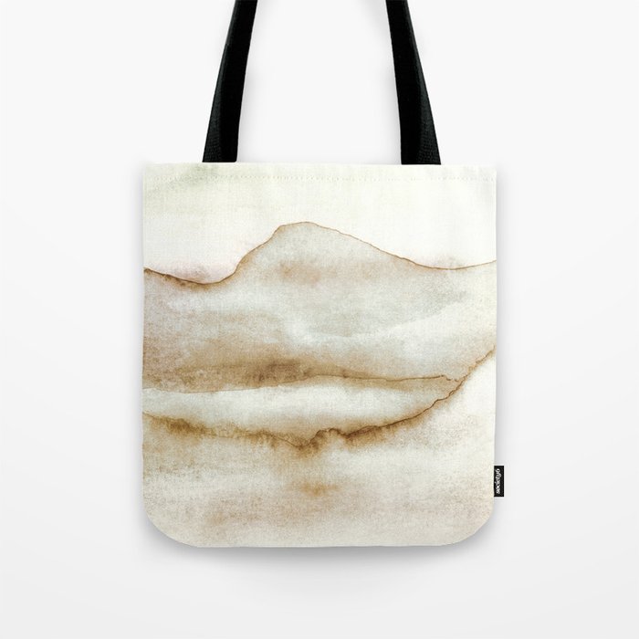 Mountains And Lake In Water Color Brown Tote Bag