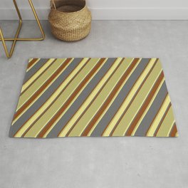 [ Thumbnail: Dim Grey, Brown, Dark Khaki, and Tan Colored Lined/Striped Pattern Rug ]