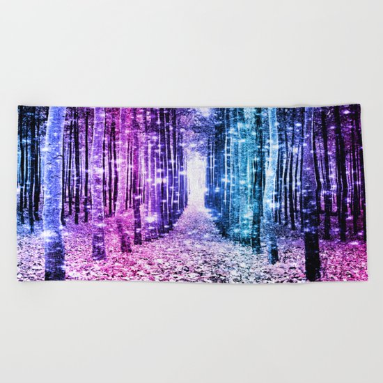 Magical Forest : Aqua Periwinkle Purple Pink Ombre Sparkle Beach Towel