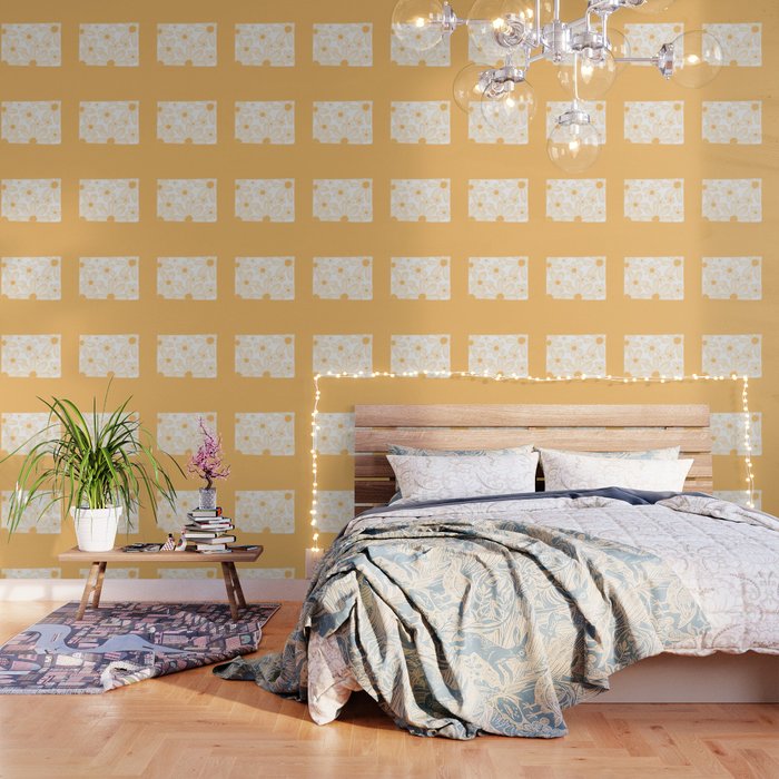 FlowerPower - Yellow Colourful Retro Minimalistic Art Design Pattern Wallpaper