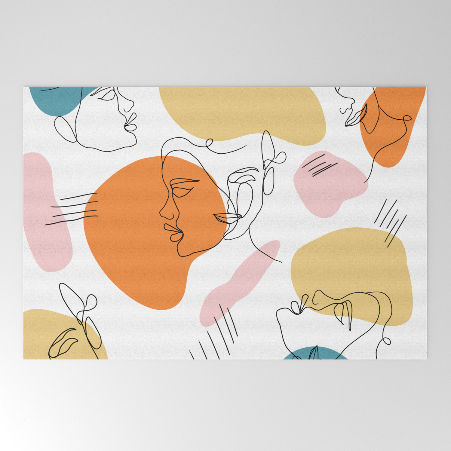 Modern Abstract Retro Faces Line Work Illustration Geometric