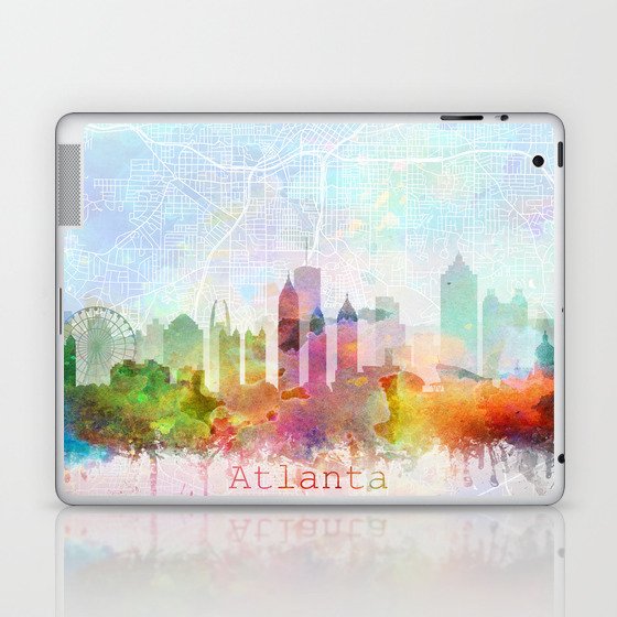 Atlanta Skyline Map Watercolor, Print by Zouzounio Art Laptop & iPad Skin