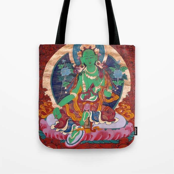 Green Tara Thangka Buddhist Art Print Tote Bag