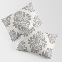 Floral Damask Pattern – Neutral Medium Gray and Light Beige Pillow Sham