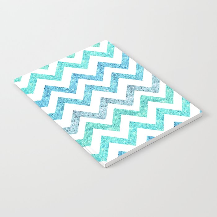 Summer Waves | Faux blue turquoise glitter chevron pattenr Notebook