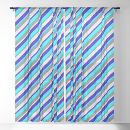 [ Thumbnail: Cyan, Gray, Lavender, and Blue Colored Lines/Stripes Pattern Sheer Curtain ]