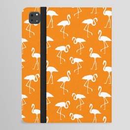 White flamingo silhouettes seamless pattern on orange background iPad Folio Case
