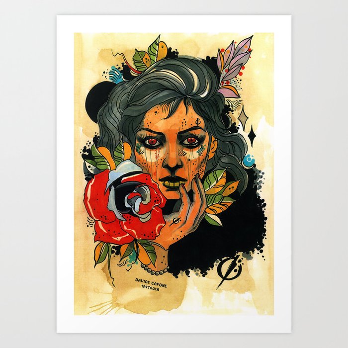 Woman and Rose Art Print