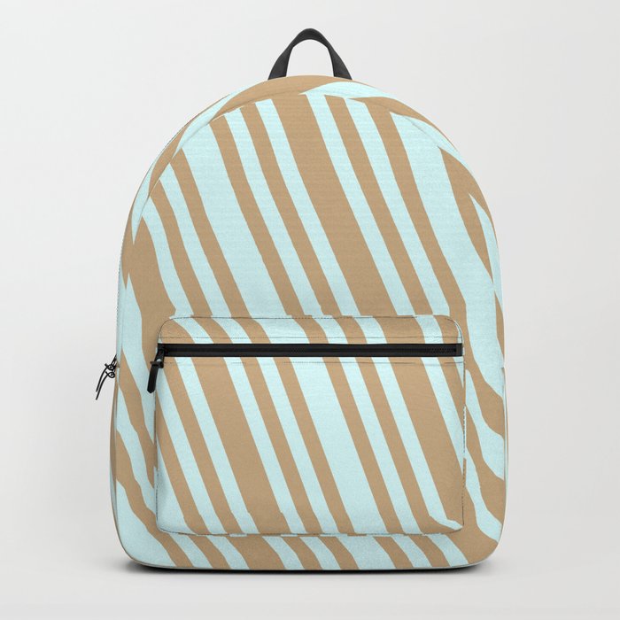 Light Cyan & Tan Colored Striped Pattern Backpack