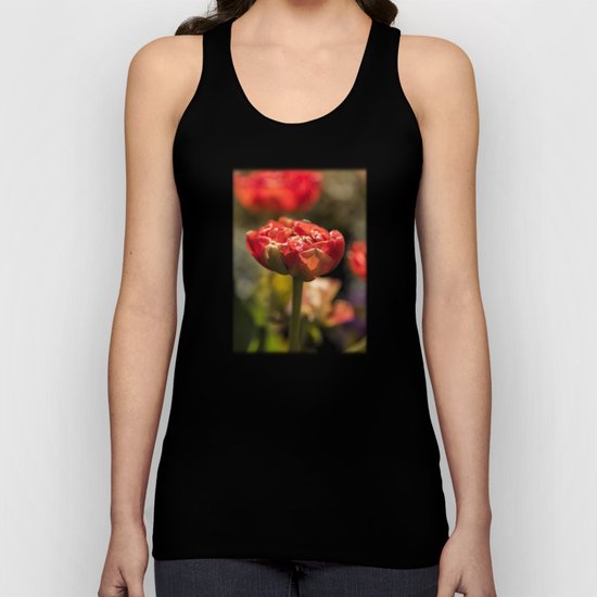 Fire Red tulips at Backlight Unisex Tank Top