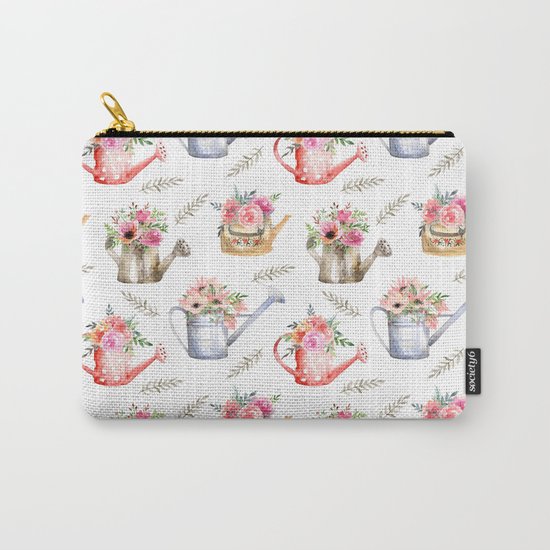 Garden watering cans and flowers. Vintage pattern Carry-All Pouch