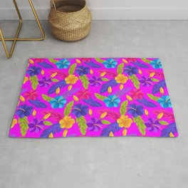 Tropical Pink Blue Yellow Floral Pattern Area & Throw Rug