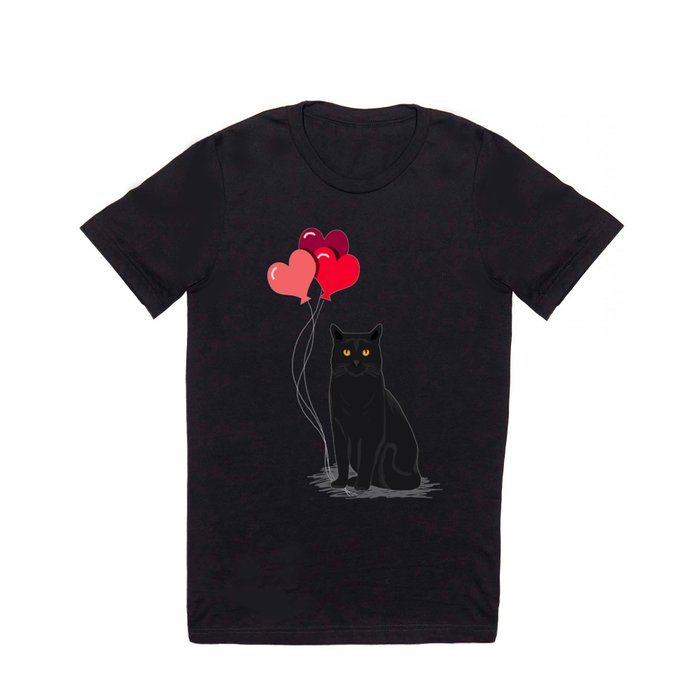 Black Cat Love balloons valentine gifts for cat lady cat people gifts ideas funny cat themed gifts T Shirt