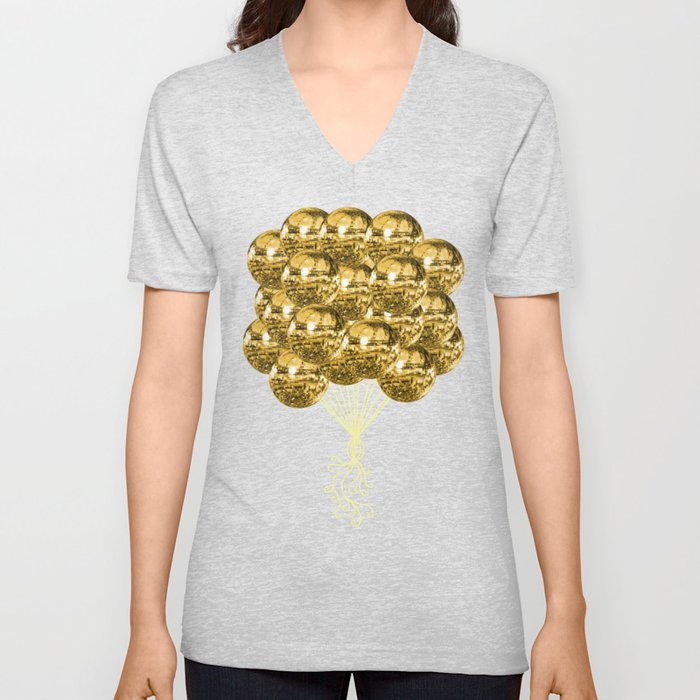 Glittery Gold Disco Ball Balloons V Neck T Shirt