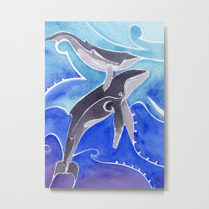 Polynesian humpback whale and calf Metal Print