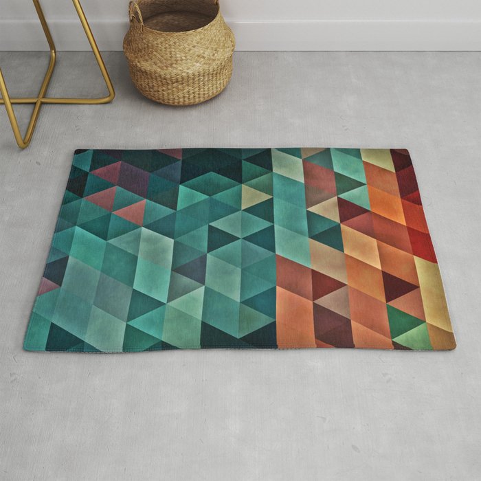 Teal Orange Triangles Rug By Spires, Burnt Orange And Turquoise Rugs