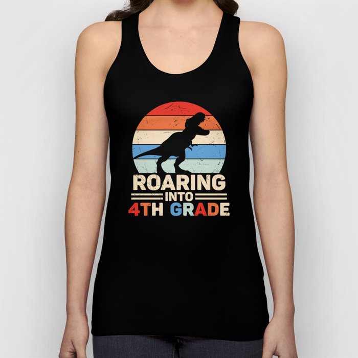 Roaring Into 4th Grade Vintage Dinosaur Tank Top