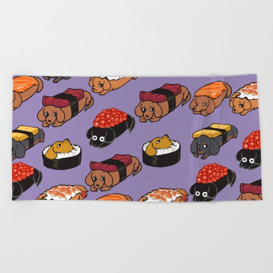 Sushi Daschunds Beach Towel