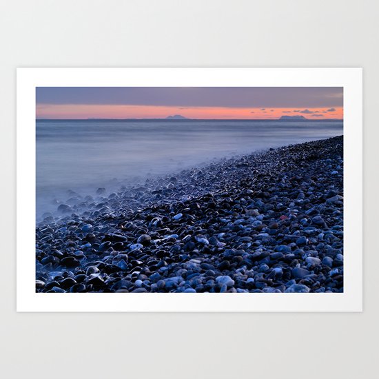 shiny rocks at pink sunset Art Print