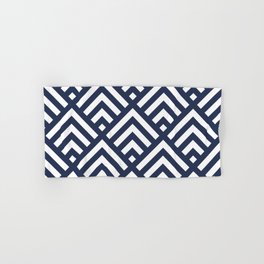 Navy Blue geometric art deco diamond pattern Hand & Bath Towel