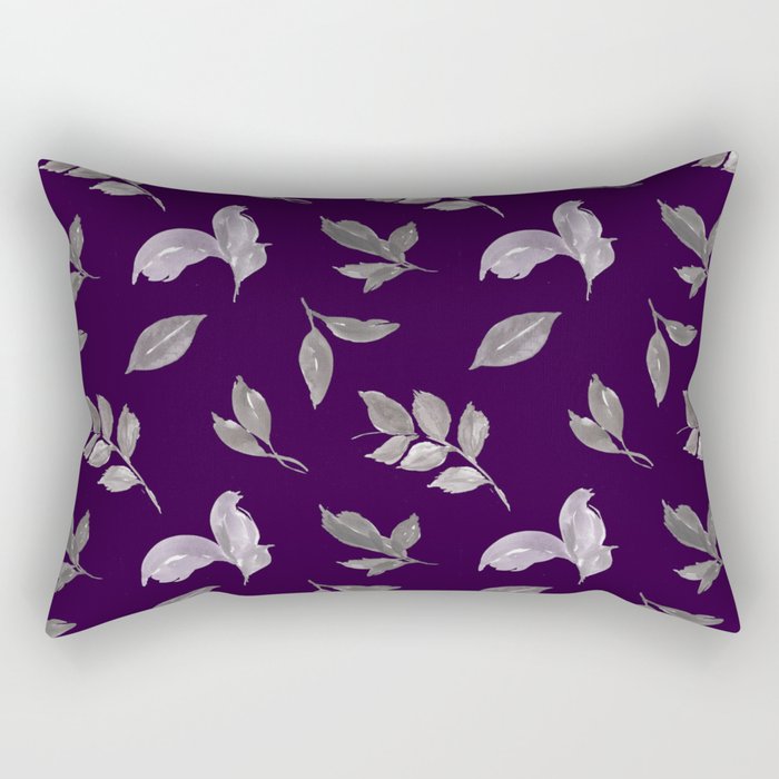 Autumn fall dark purple plum and grey falling leaves pattern Rectangular Pillow