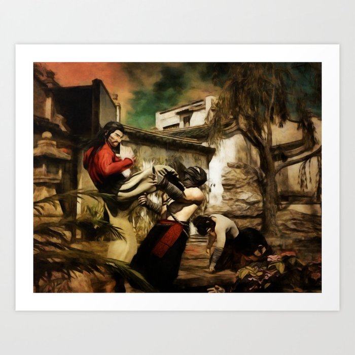 STREET FIGHT Retro Japanese Martial Arts Fight Scene Art Print by