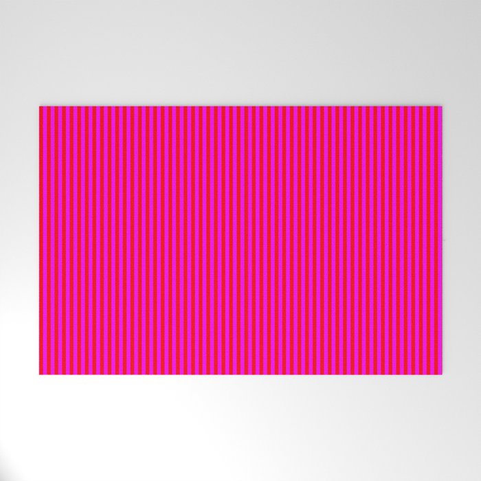 Red & Fuchsia Colored Stripes Pattern Welcome Mat