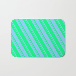 [ Thumbnail: Light Sky Blue and Green Colored Pattern of Stripes Bath Mat ]