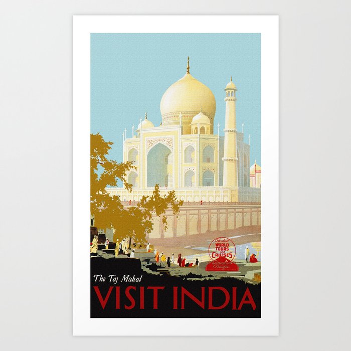 Visit India - Taj Mahal - Vintage Travel Poster Art Print